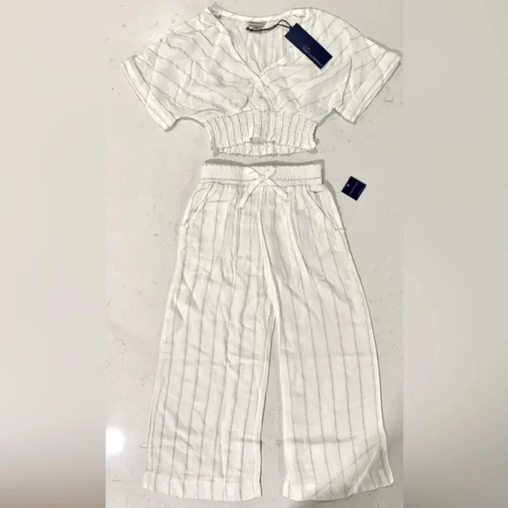 NWT Habitual Kids Faye Metallic Stripe Top & Wide-Leg Pants Swim Cover-Up Set 6X